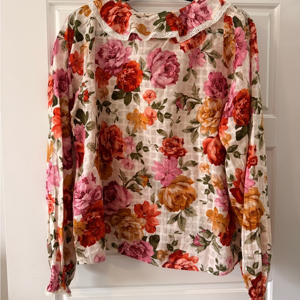 Floral Ruffle Button-Front Top in Multi Pink - Picture 5 of 6